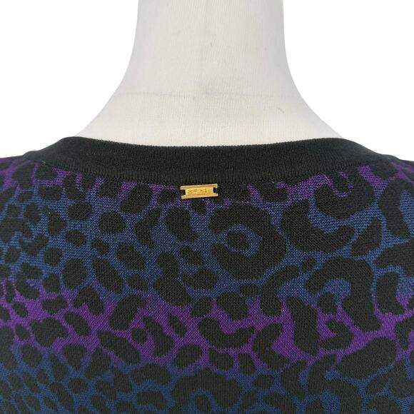 St John Animal Print Cardigan Sweater Purple Blue Black Button Front Women’s M - Picture 10 of 10